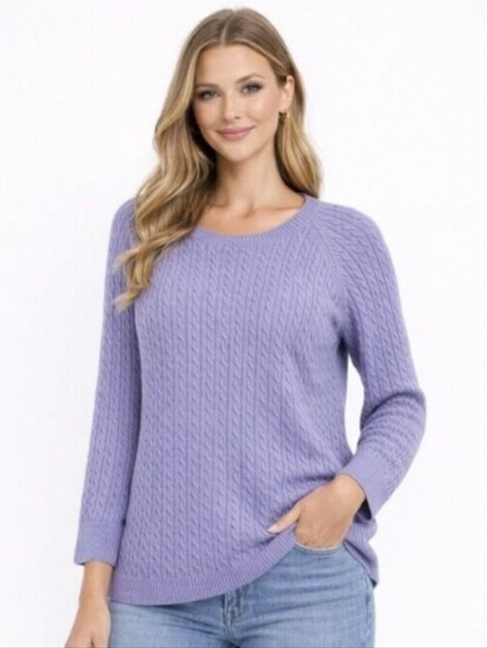 Preswick & Moore Lilac Purple Cable Knit Crewneck Sweater Size Petite Large